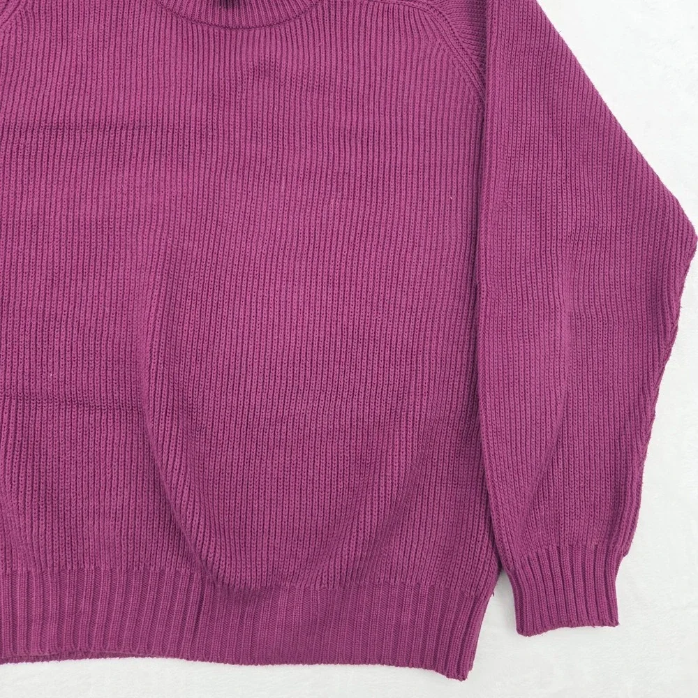 VTG Eddie Bauer Chunky Knit Sweater Men's Sz Large Burgundy Cotton Crewneck - Picture 3 of 10